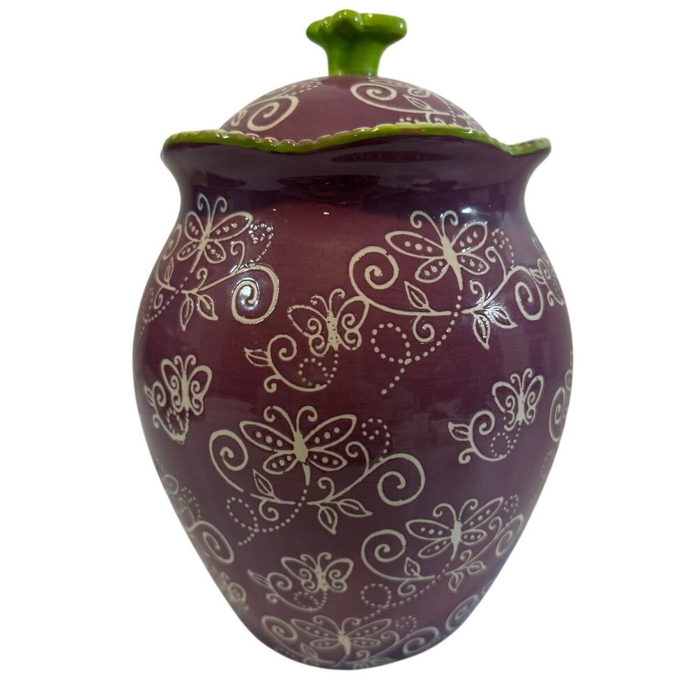 Vintage Temptations by Tara - large Floral Lace Spring Canister w Lid